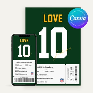 Editable Green Bay Packers Birthday Invitation | Canva Digital Template | Printable Party Invite | Children’s Birthday | NFL America Theme
