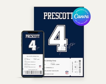 Editable Dallas Cowboys Birthday Invitation | Canva Digital Template | Printable Party Invite | Children’s Birthday | NFL America Theme