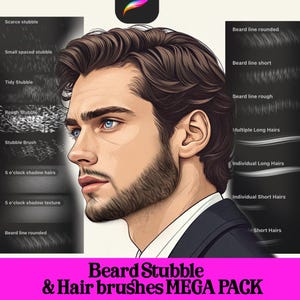 18 Procreate Hair Beard and Stubble Brush Set! Stubble, 5 o'clock shadow, beard texture, individual strands FOR BEGINNERS (instant download)