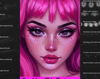¡22 pinceles para texturas de piel y pecas para PROCREATE! Texturas de piel, poros, pecas, rubor, arte digital, pinceles y sellos de maquillaje E-Girl