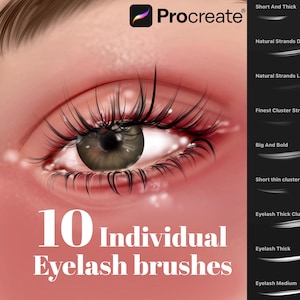 10 pinceles de PESTAÑAS para PROCREATE: hebras de cabello realistas, pinceles de cabello individuales, pinceles de maquillaje de pestañas, arte digital natural para principiantes