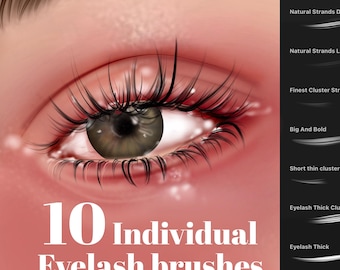 10 EYELASH brushes for PROCREATE- Realistic hair strands, individual hair brushes, eyelash makeup brushes, natural digital art for beginners