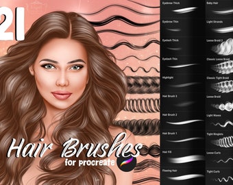 Procreate Brushes for hair! Beginner friendly, hair brushes, curly hair, braids, wavy hair, straight hair, individual strands- EASY USE