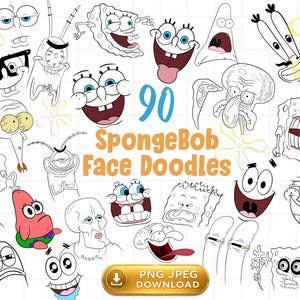 Sponge Sea Bikini Bottom Characters PNG JPEG DOWNLOAD! Cute Sea Creatures Cartoon Hand Drawn Bundle Line Art Cricut (commercial + instant)