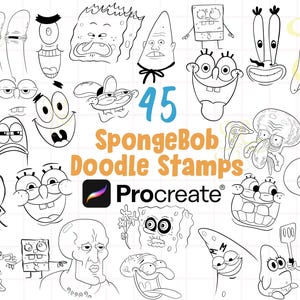 Sellos de fondo de bikini marino con esponjas para PROCREATE. Lindos sellos de criaturas marinas estilo caricatura dibujados a mano para Procreate (comercial + descarga digital).