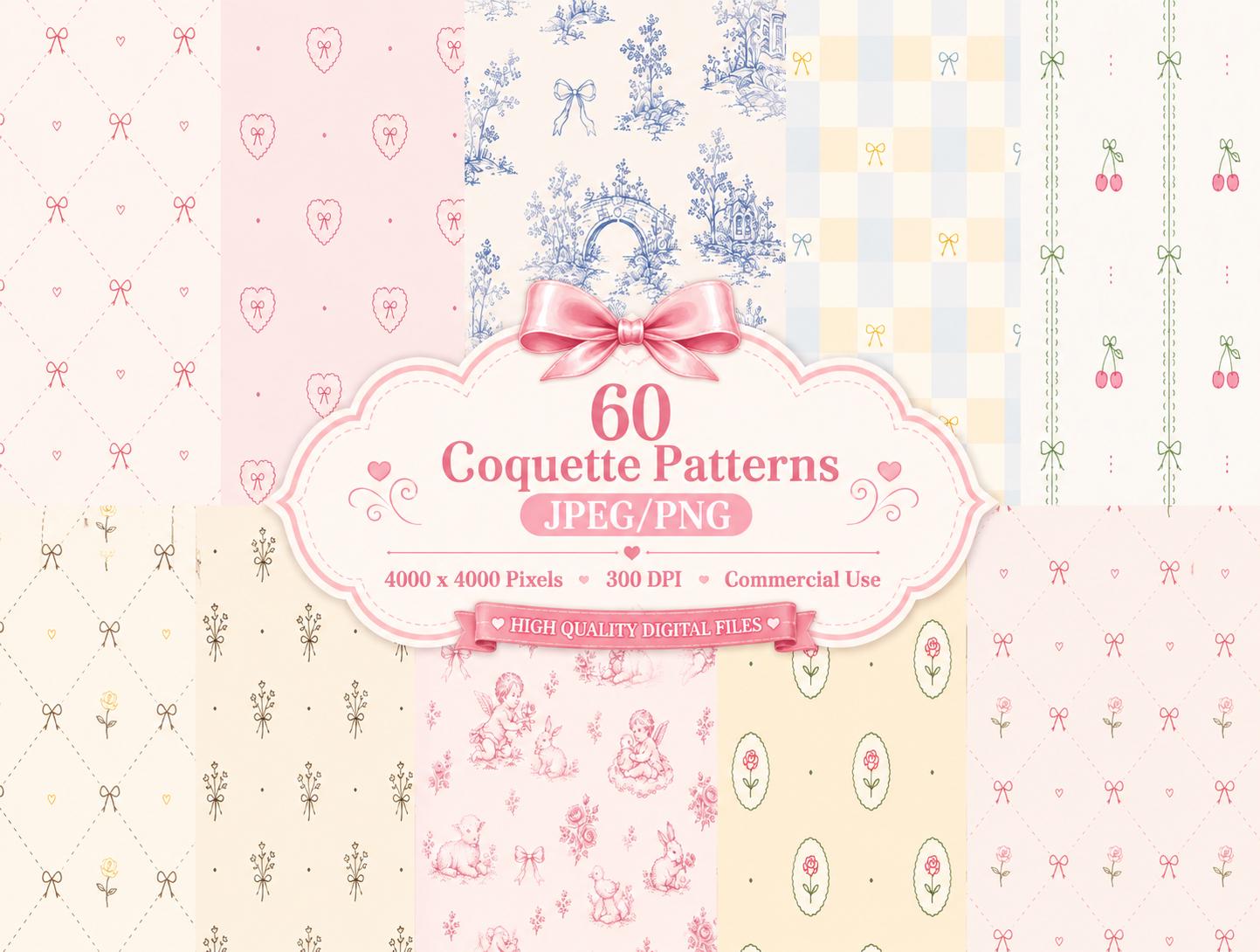Coquette Seamless Pattern PNG JPEG FILES Patterns, Bows, Lines, Floral ...