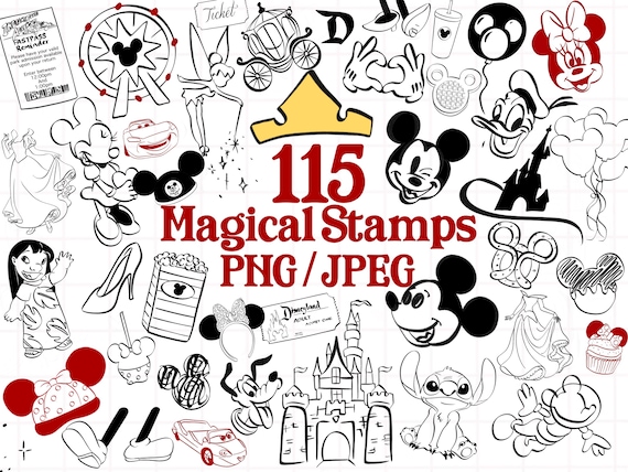 Disney Park Magical Mouse Clip Art PNG/ JPEG BUNDLE! Doodle Line Art Style Magic Flash Designs Mickey Hand Drawn (Download & Commercial Use)