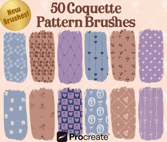 Coquette Seamless Pattern Brushes for Procreate! Patterns, Bows, Lines, Floral, Vintage Patterns for Beginners (instant download)
