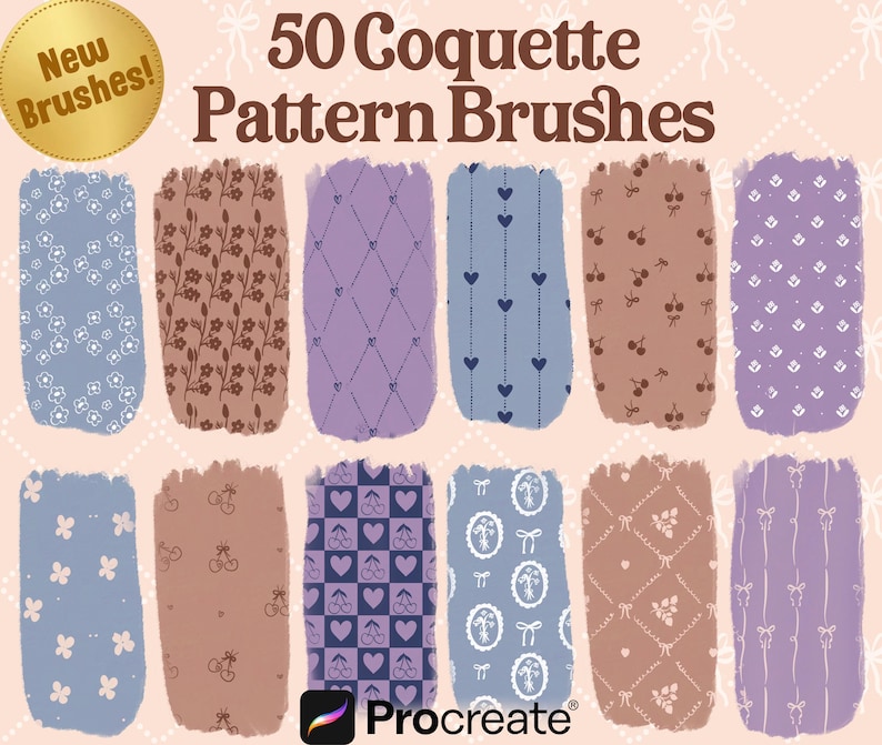 Coquette Seamless Pattern Brushes for Procreate! Patterns, Bows, Lines, Floral, Vintage Patterns for Beginners (instant download) image 1