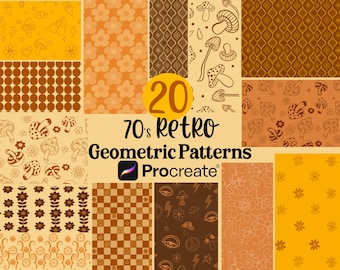 70s Retro Seamless Pattern Brushes PROCREATE! Groovy Hippie Peace Patterns, Floral Shapes, Geometric Lines,  Background Patterns (download)