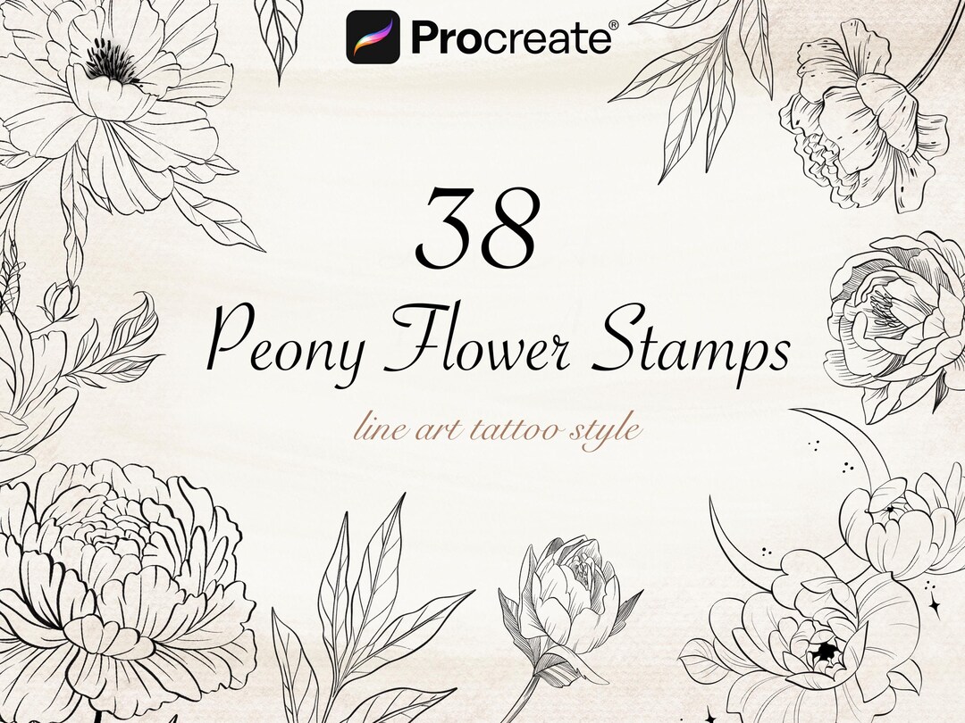 Peony Procreate Design Stamps! Floral Stamps, Floral Tattoos, Fine Line ...