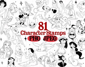Disney Characters Clip Art PNG/ JPEG BUNDLE! Line Art Style Magic Designs Mickey, Lion King Princess, Lilo Sitch (Download & Commercial Use)