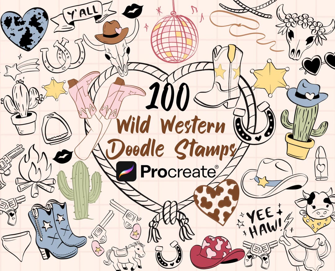 Western Wild West Procreate Stamp Doodles! Bundle Cowgirl, Cowboy ...