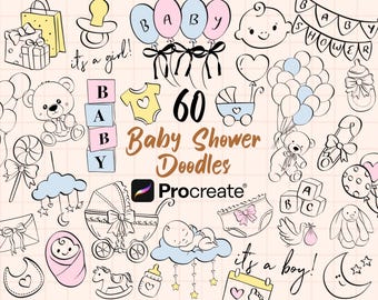 Baby Shower Stamps for PROCREATE Bundle! Cute Baby Gender Reveal Celebration Hand Drawn Icons Nursery Pregnancy Party Invitations (download)