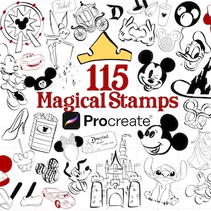 Disney Magical Mouse Brush Stamps for Procreate! Doodle Line Art Whimsical Magic Flash Designs Mickeyy Mini Mouse Hand Drawn (download)