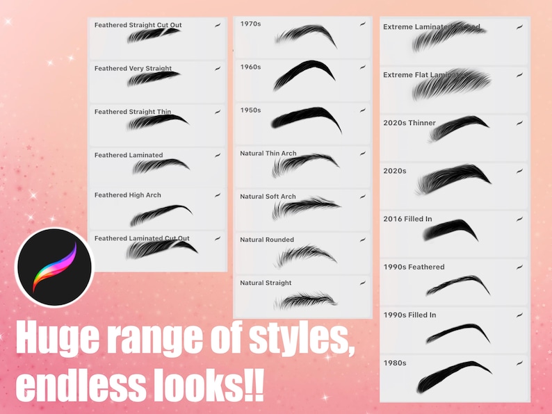 Realistic Eyebrow Stamps for PROCREATE! Laminated, Feathered, Natural ...