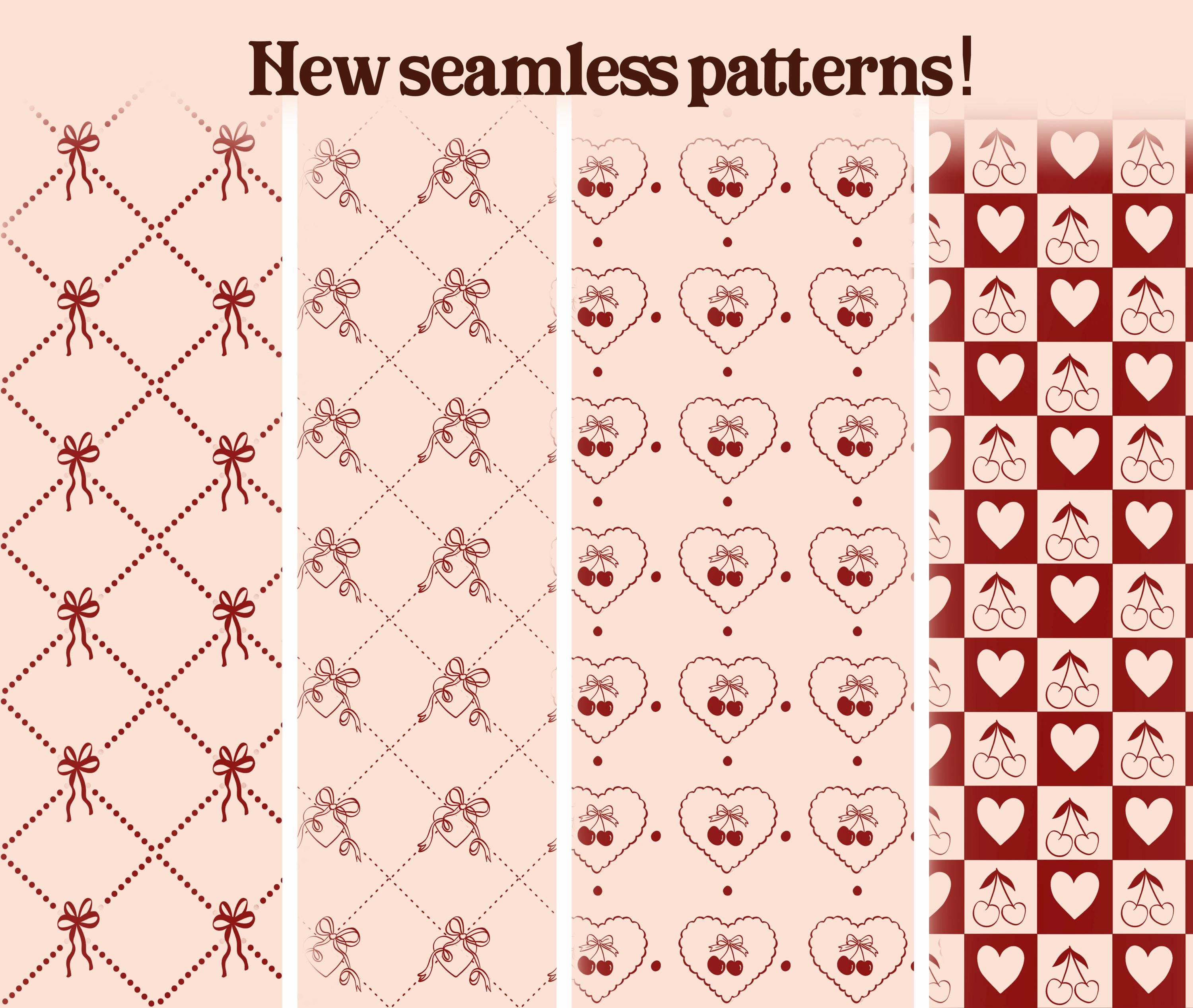 Coquette Seamless Pattern Brushes for Procreate! Patterns, Bows, Lines ...