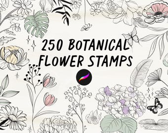Flower Design Brushes for Procreate! Floral Stamps, Floral Tattoos, Wild Flower, Line Art Drawings, Flower Stamps (instant download)