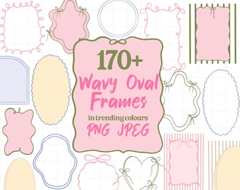 Wavy Oval Frame MEGA Set PNG JPEG Files! Scallop Border Decorative Frames Trending Wavy Frames Borders Clipart Hand Drawn Whimsical Borders