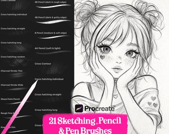 21 Sketch Pencil Brushes for Procreate! Procreate Sketching Brush Pack, Line art, Pen Marker Brushes, Character Designing Portrait Brushes