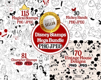 Disney Magical Mouse MEGA Bundle PNG JPEG ! Doodle Line Art Whimsical Flash Designs Mickey Mini Mouse Hand Drawn (Commercial Licence)