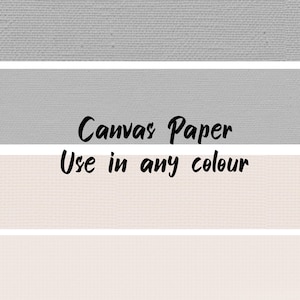 May include: A textured canvas paper sheet featuring horizontal bands of light gray and pale pink. The text "Canvas Paper" is printed in black in the center, followed by the text "Use in any colour" directly below it in black lettering.