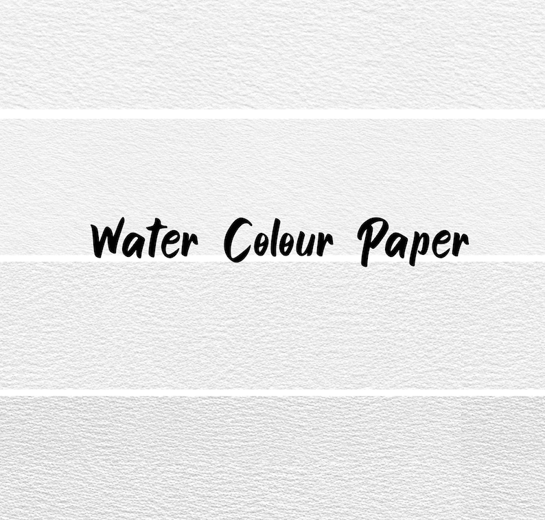 May include: A sheet of white textured watercolor paper featuring the black text Water Colour Paper printed in the center. The surface has a distinct grain and horizontal lines that divide the composition into four sections across the page.