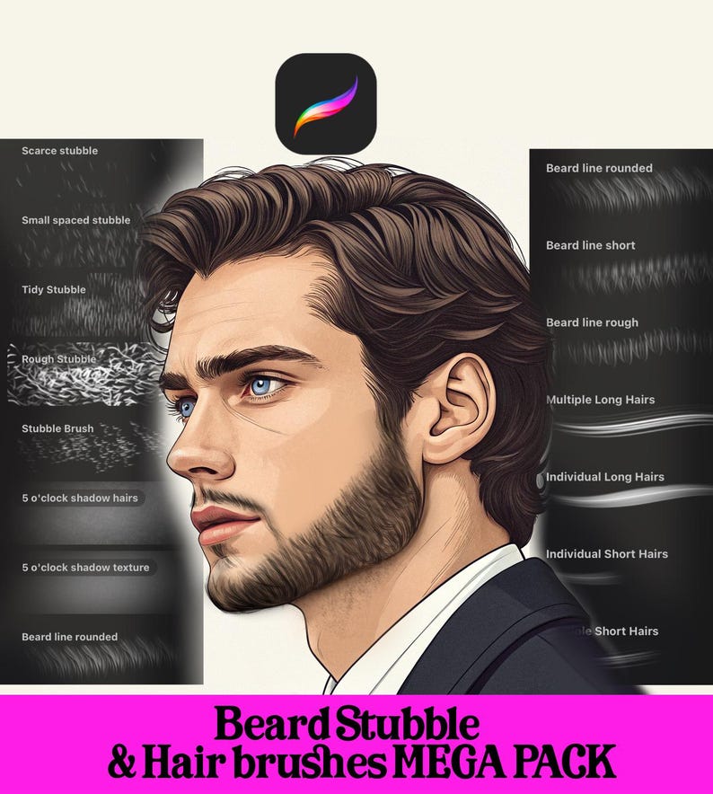 Stubble Examples 18 Procreate Hair Beard and Stubble Brush Set! Stubble, 5 O'clock ...