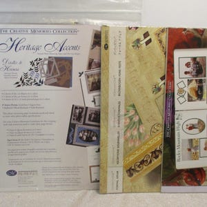 Puede incluir: Una colección de suministros de scrapbooking de Creative Memories, que incluye páginas de álbumes de recortes con reglas negras, Heritage Accents y álbumes Rocky Mountain High. Los artículos están en su embalaje original, con varios diseños y temas.