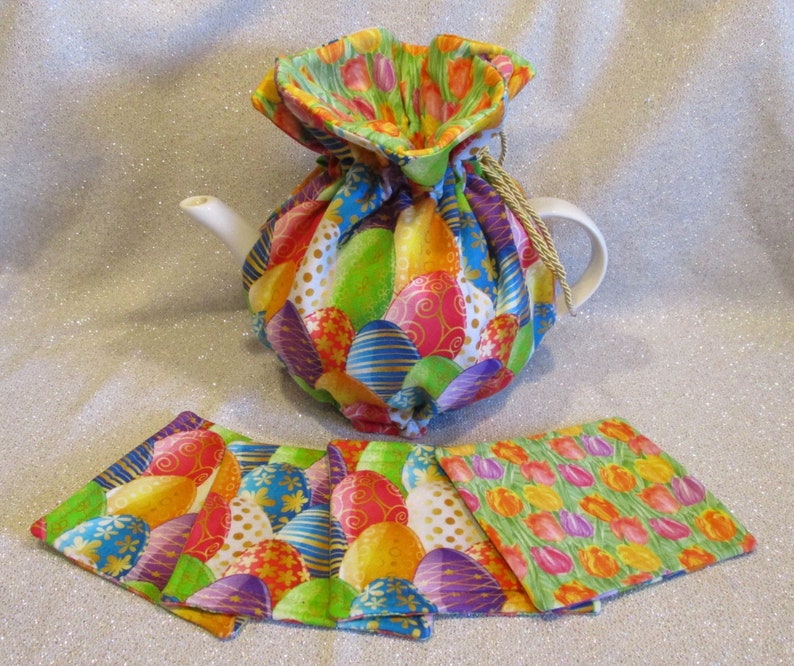 Small Easter Tea Cozy /& Matching Coaster Sets 2 to 4 cups