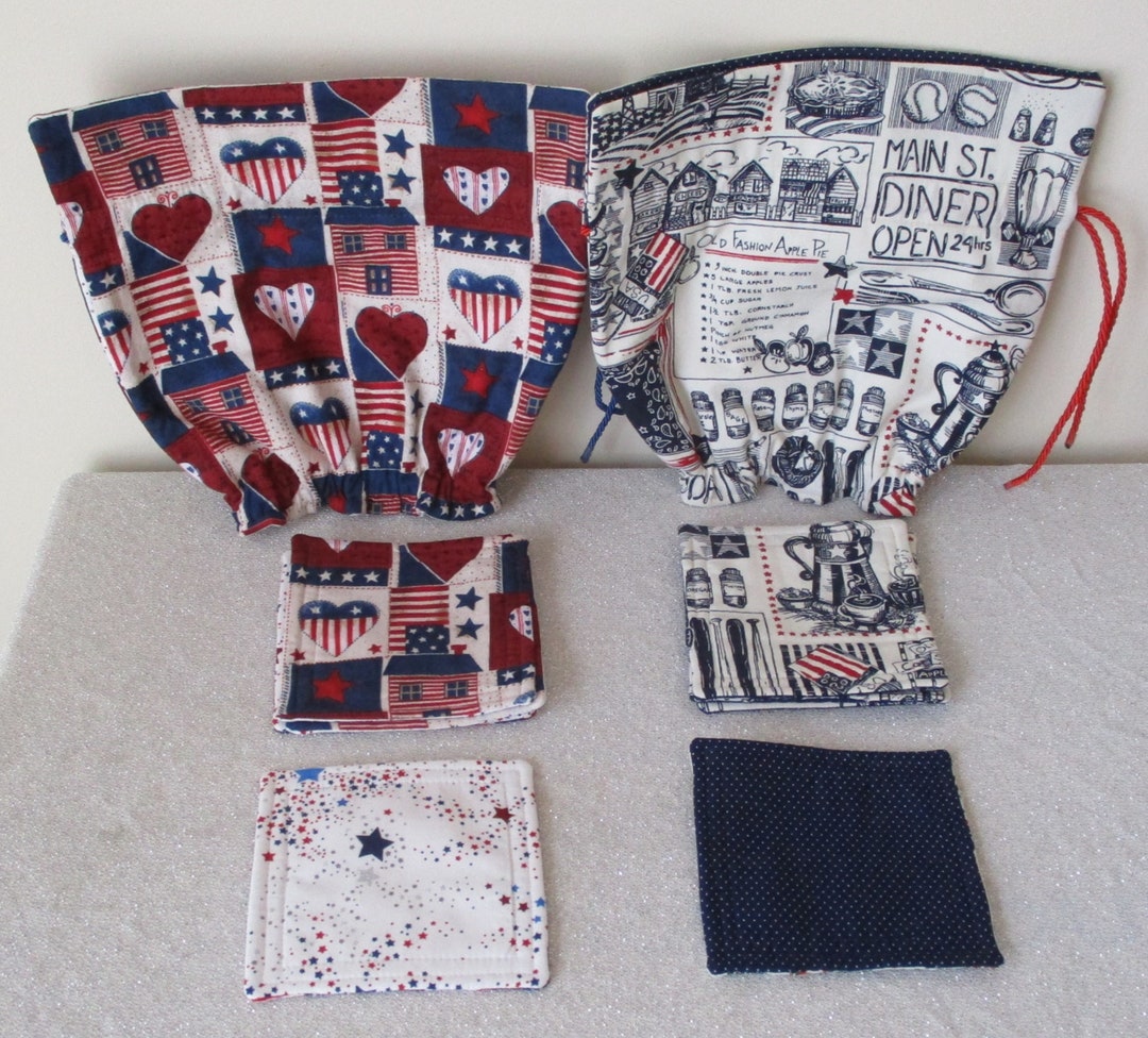 7月4日ティーコージーとお揃いのコースターセット、小 - 2〜4カップ用