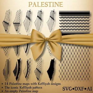 Mapa da Palestina com Padrão Keffiyeh para corte a laser, Cricut e prensa térmica de sublimação. SVG-DXF-AI (Arquivo Digital)