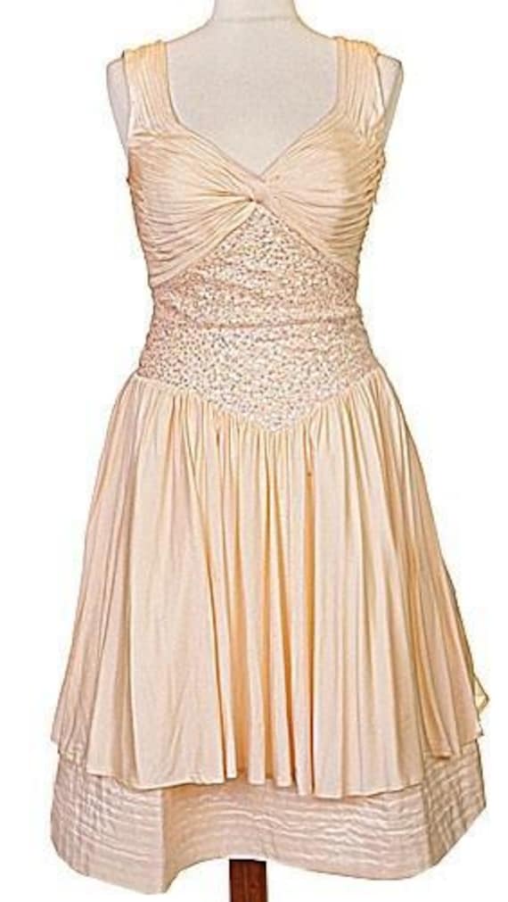 Roberto Cavalli, Class Roberto Cavalli Powder Peach Silk Dress with Sequins, Italian Pleated Ball Gown, Taffeta Underskirt Cocktail Dress Size IT 42 / US 6