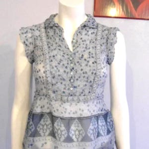 See By Chloé Silk Chiffon Blouse, Blue Tulip Floral Print, Boho Romantic Top