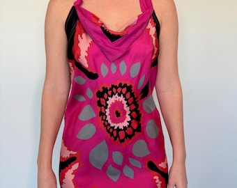 M Missoni Silk Halter Dress: Bold Pink Floral Print, Open Back, Made in Italy