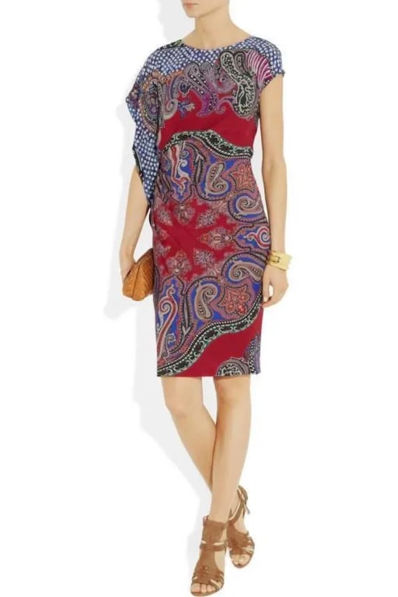 Etro, NWOT Etro Vintage Dress Paisley Printed Asymmetrical Cocktail Dress IT 44 US 8 10