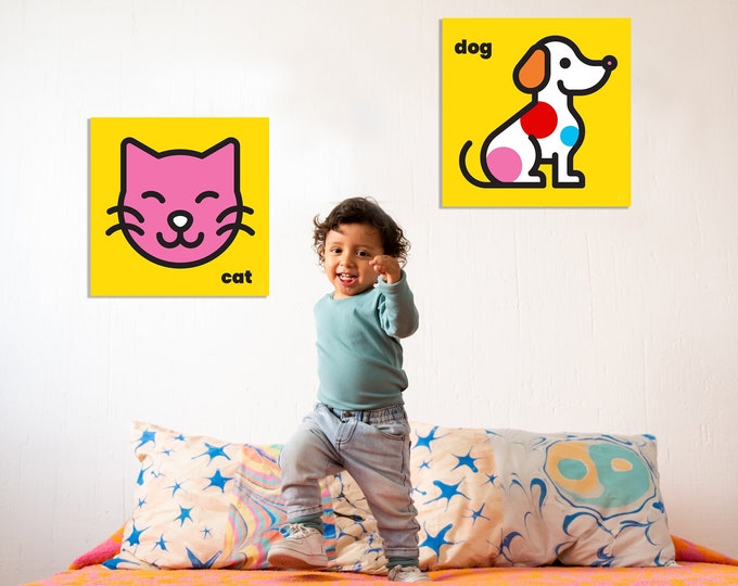 Dog and Cat Bundle Savings | Canvas Animal Art | Nursery, Kids Room, Playroom | 5 Sizes