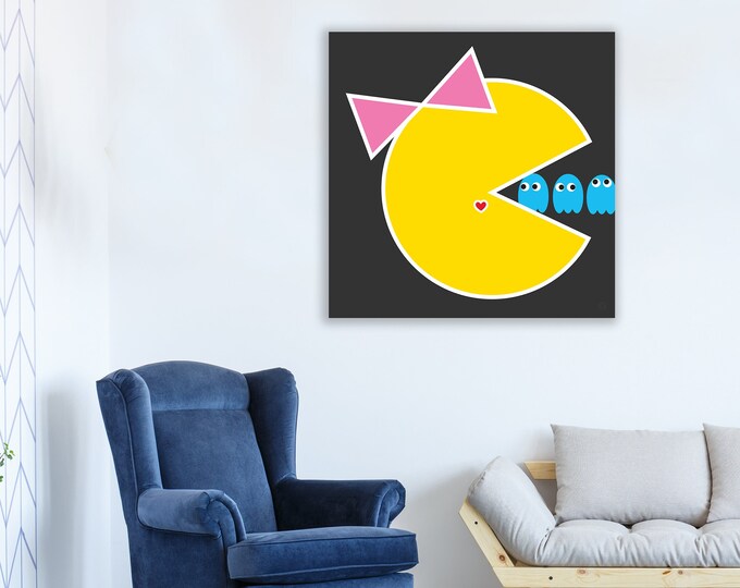 Ms. Pac-Man Canvas Wall Art | Game Room Decor | Gift For A Gamer | Video Game Decor | Graphic Design | Gaming Room Canvas