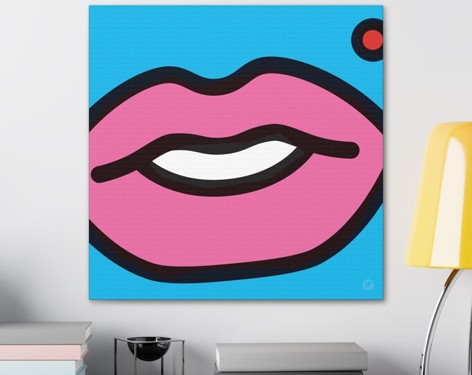 Lips Kiss Blue | Canvas Art | Room and Wall Décor | Pop Art Style