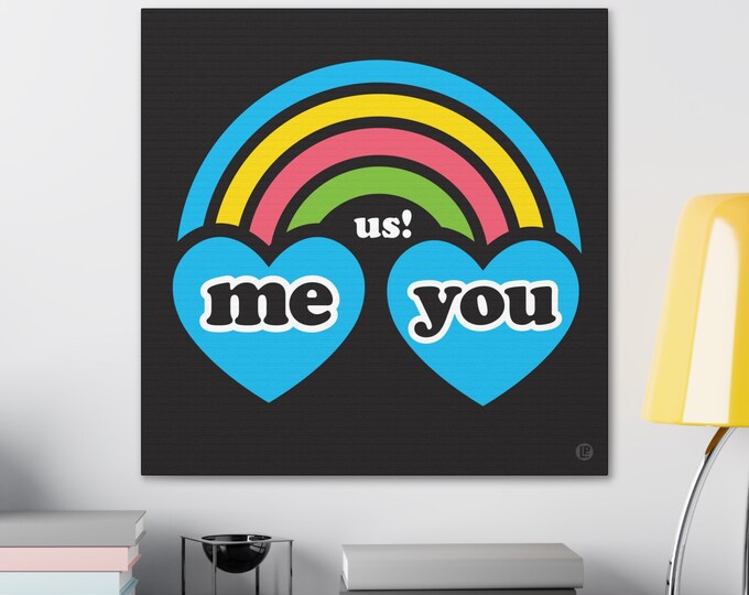 Me & You Rainbow Blue Hearts Canvas Art for Teen Room Decor, Dorm Decor, Wall Art, Wall Decor, Room Decor in Pop Art, Modern Art Design