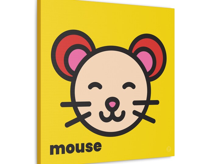 Happy Mouse | Canvas Animal Art | Nursery, Kids Room, Playroom | 5 Sizes