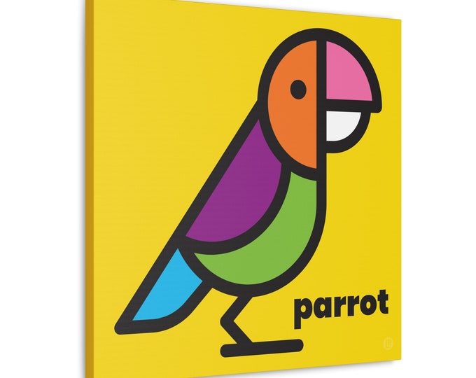 Colorful Parrot | Canvas Animal Art | Nursery, Kids Room, Playroom | 5 Sizes