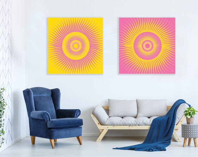 OpArt Pink Eye on Sun Style Canvas Art with Colorful, Bold Graphic for Room and Wall Décor