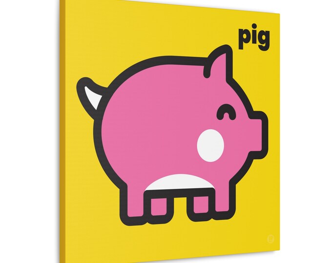 Playful Pig | Canvas Animal Art | Nursery, Kids Room, Playroom | 5 Sizes