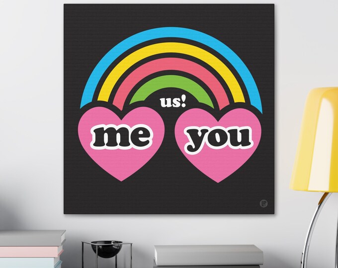 Me & You Rainbow Pink Hearts Canvas Art for Teen Room Decor, Dorm Decor, Wall Art, Wall Decor, Room Decor in Pop Art, Modern Art Design