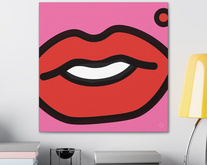 Lips Kiss Pink | Canvas Art | Room and Wall Décor | Pop Art Style