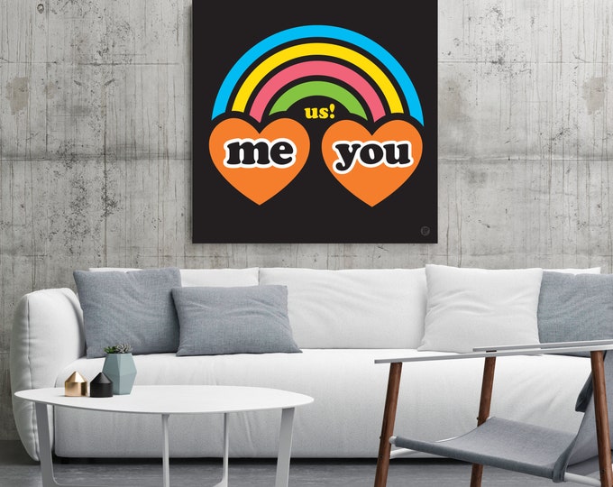 Me & You Rainbow Orange Hearts Canvas Art for Teen Room Decor, Dorm Decor, Wall Art, Wall Decor, Room Decor in Pop Art, Modern Art Design
