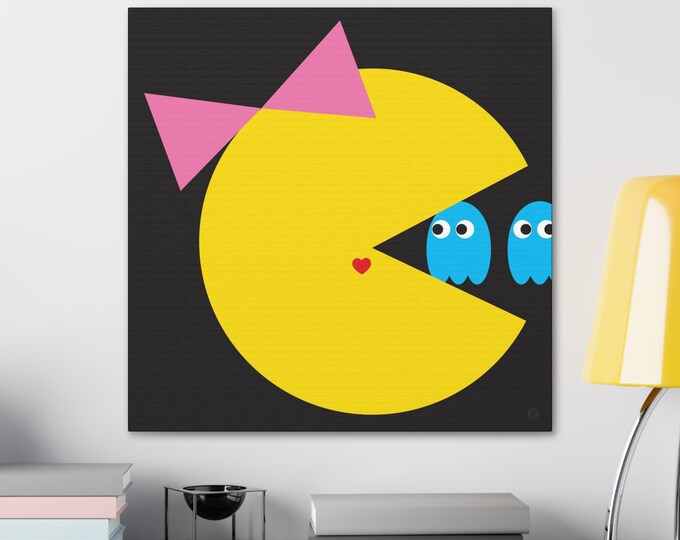 Ms. Pac-Man Canvas Wall Art | Game Room Decor | Gift For A Gamer | Video Game Decor | Graphic Design | Gaming Room Canvas