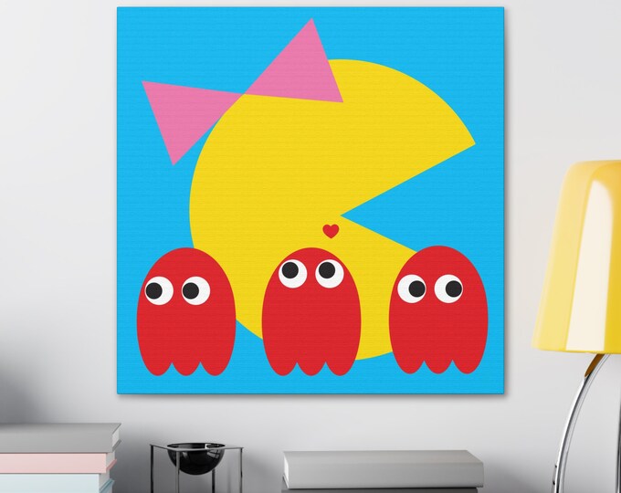 Ms. Pac-Man Canvas Wall Art | Game Room Decor | Gift For A Gamer | Video Game Decor | Graphic Design | Gaming Room Canvas