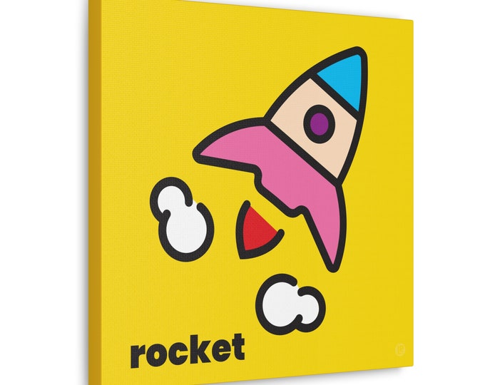 Rocket Colorful Canvas Art for Nursery, Kids Room, Playroom, in Modern, Pop Art Design